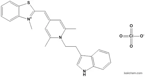 Molecular Structure of 333380-59-9 (Benzothiazolium,2-[[1-[2-(1H-indol-3-yl)ethyl]-2,6-dimethyl-4(1H)-pyridinylidene]methyl]-3-methyl-, perchlorate)